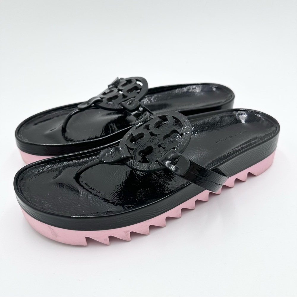 Tory Burch Women's Miller Cloud Lug Sandals Black Patent - Picture 5 of 12
